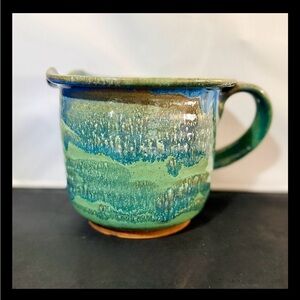 Vintage MudWorks Art Pottery Pitcher 5.5” Tall Stoneware Drip Glaze Mixing Bowl